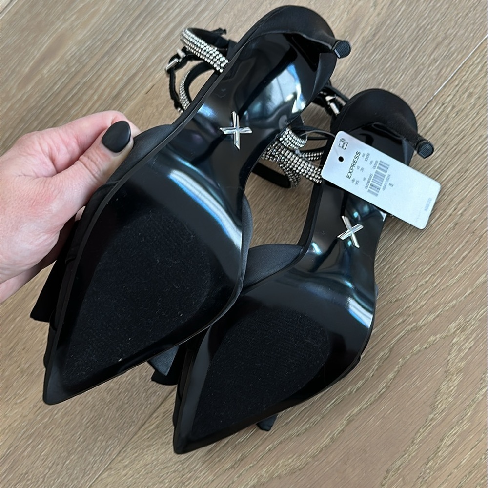 Express Rhinestone Bow Embellished Strap Pumps - Picture 8 of 9